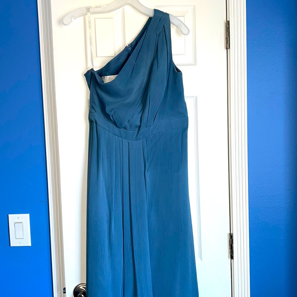 David’s Bridal full length gown. Dusty Blue, Size 10.